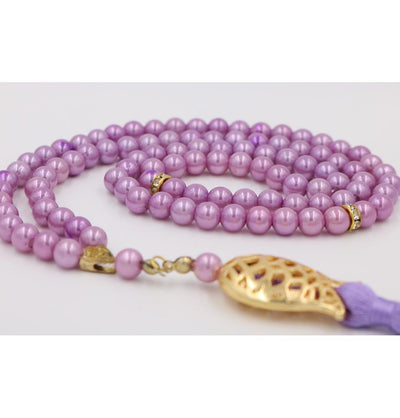 Islamic Tesbih Acrylic Pearl Prayer Beads with Tulip Tassel 99 Count Lilac