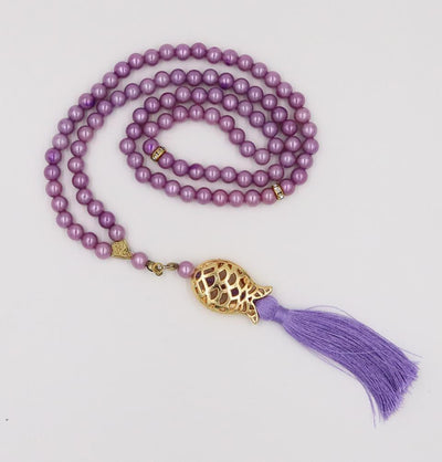 Islamic Tesbih Acrylic Pearl Prayer Beads with Tulip Tassel 99 Count Lilac