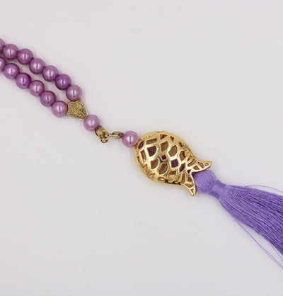 Islamic Tesbih Acrylic Pearl Prayer Beads with Tulip Tassel 99 Count Lilac