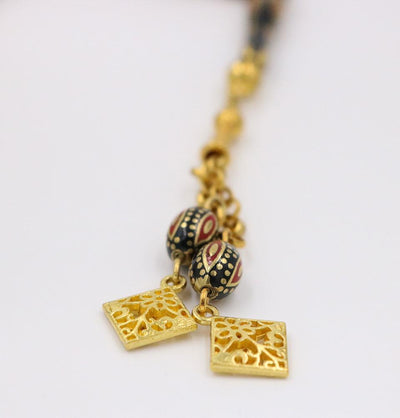 Luxury Islamic Tesbih Red Black Gold Erzurum Oltu Stone Sterling Silver 33 Count Oval Beads