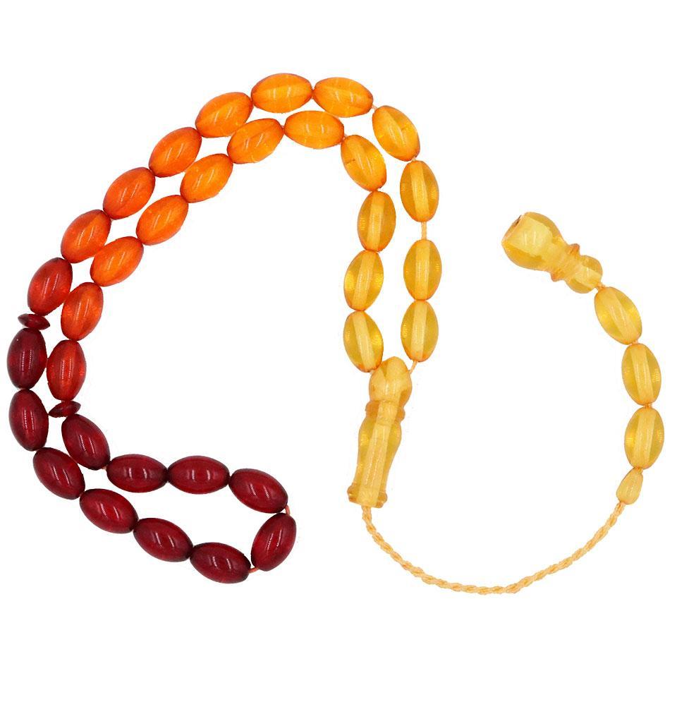 Luxury Islamic Tesbih Red/Orange/Yellow Beirut Amber with 33 Count Large Oval Beads