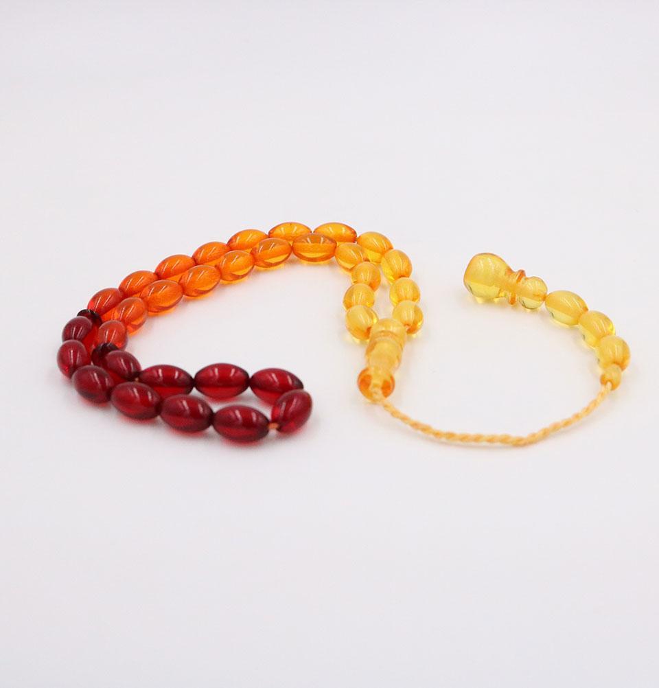 Luxury Islamic Tesbih Red/Orange/Yellow Beirut Amber with 33 Count Large Oval Beads