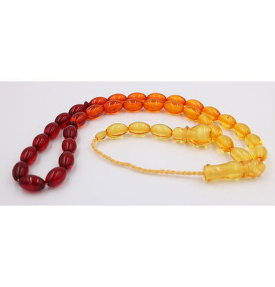 Luxury Islamic Tesbih Red/Orange/Yellow Beirut Amber with 33 Count Large Oval Beads