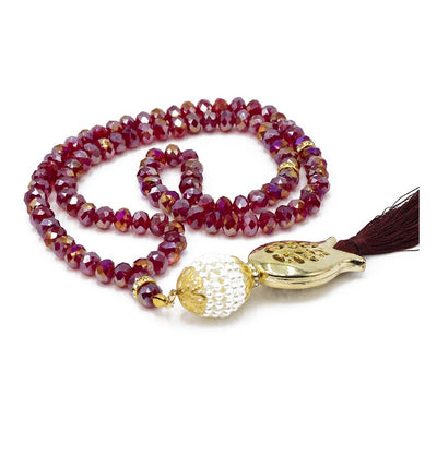 Modefa Tesbih Maroon Islamic Tesbih Acrylic Crystal Cut Prayer Beads with Tulip Tassel 99 Count - Maroon