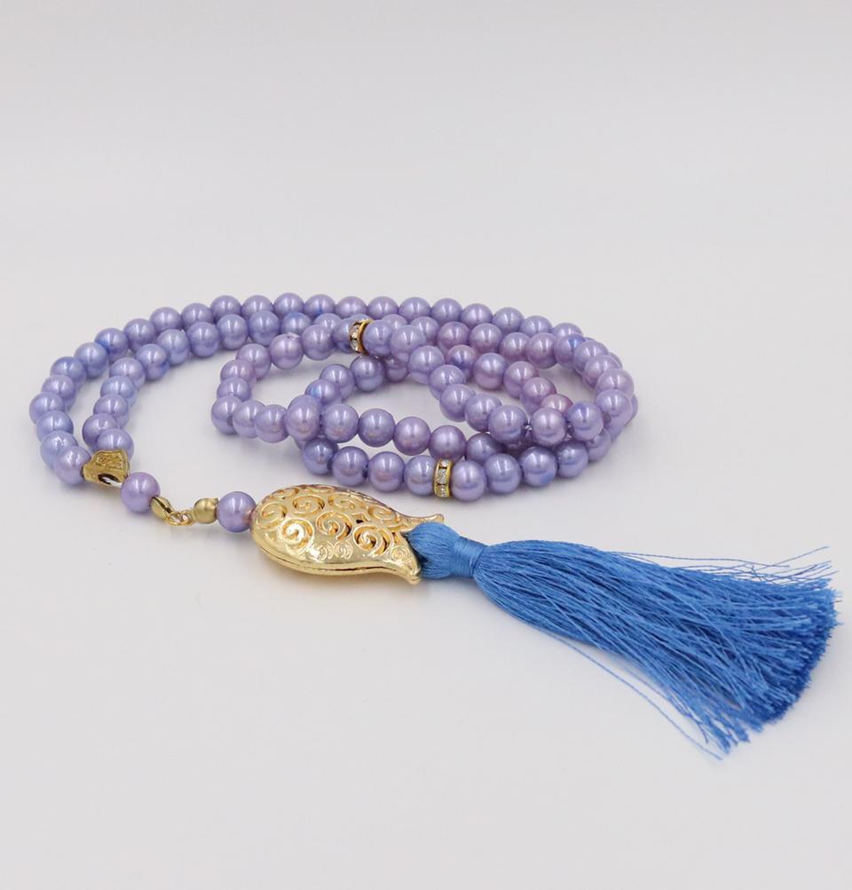 Islamic Tesbih Acrylic Pearl Prayer Beads with Tulip Tassel 99 Count Periwinkle