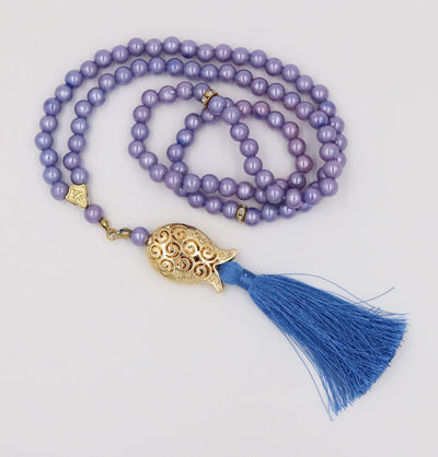 Islamic Tesbih Acrylic Pearl Prayer Beads with Tulip Tassel 99 Count Periwinkle