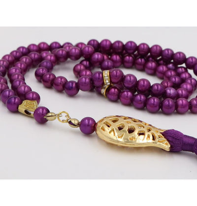 Islamic Tesbih Acrylic Pearl Prayer Beads with Tulip Tassel 99 Count Plum
