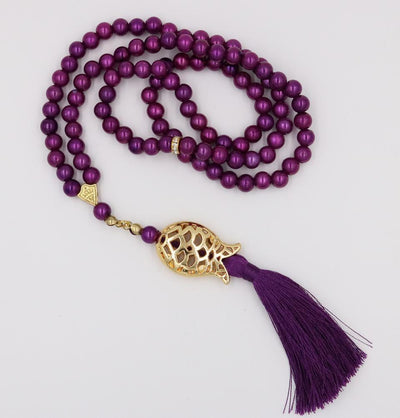 Islamic Tesbih Acrylic Pearl Prayer Beads with Tulip Tassel 99 Count Plum