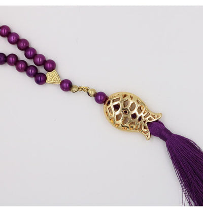 Islamic Tesbih Acrylic Pearl Prayer Beads with Tulip Tassel 99 Count Plum