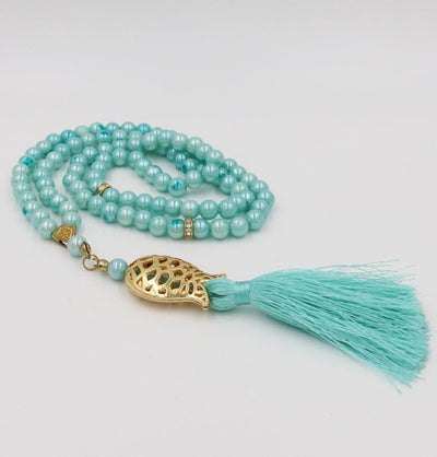 Islamic Tesbih Acrylic Pearl Prayer Beads with Tulip Tassel 99 Count Turquoise