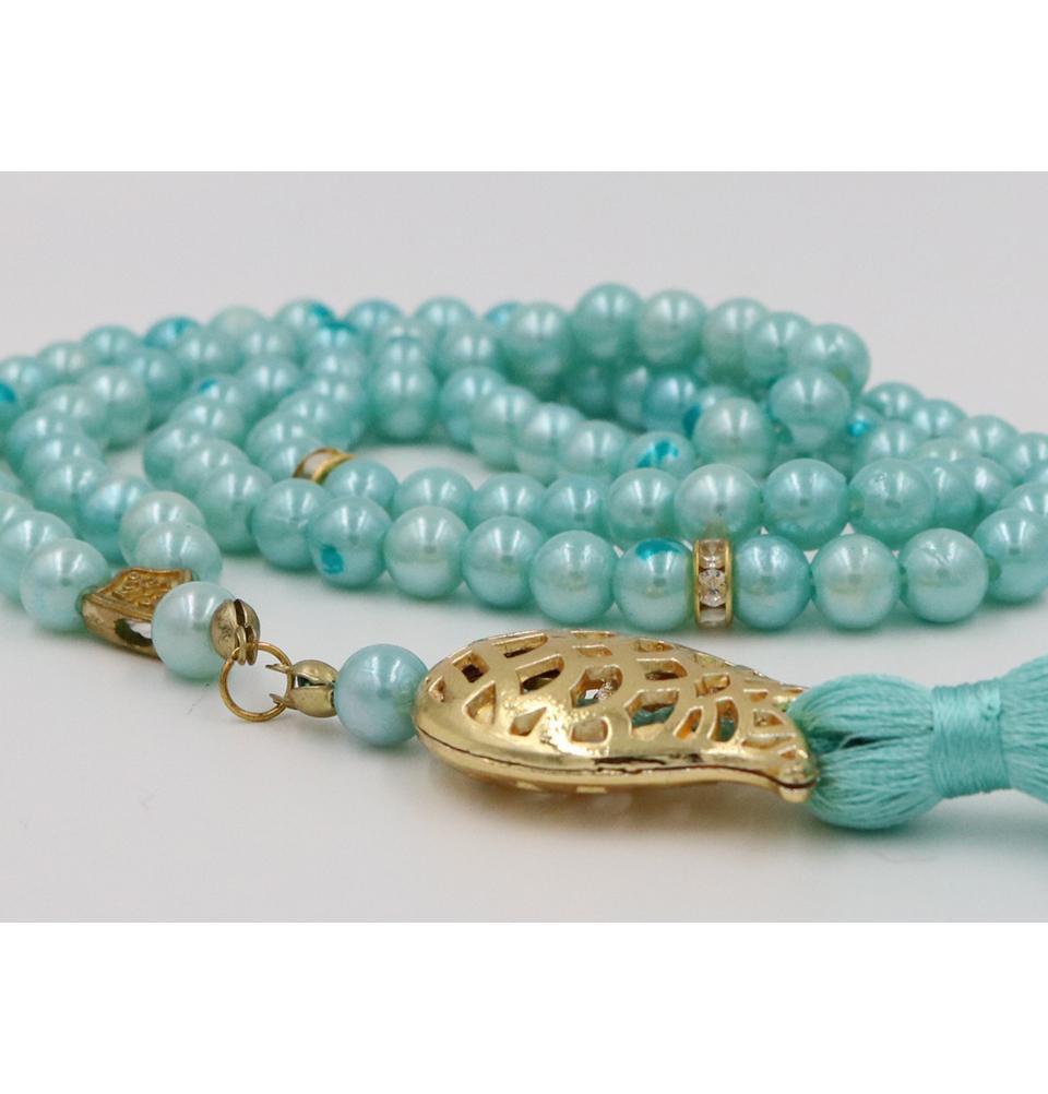 Islamic Tesbih Acrylic Pearl Prayer Beads with Tulip Tassel 99 Count Turquoise