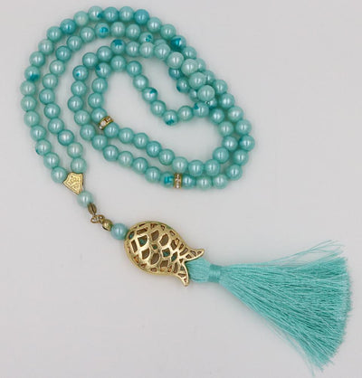 Islamic Tesbih Acrylic Pearl Prayer Beads with Tulip Tassel 99 Count Turquoise
