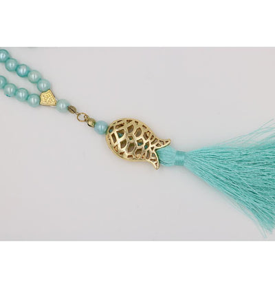 Islamic Tesbih Acrylic Pearl Prayer Beads with Tulip Tassel 99 Count Turquoise