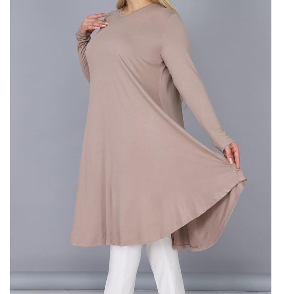 Modefa Tunic Beige Modest Plus Size Jersey Tunic - Beige