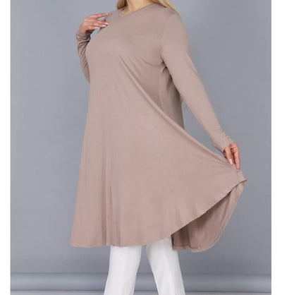 Modefa Tunic Beige Modest Plus Size Jersey Tunic - Beige