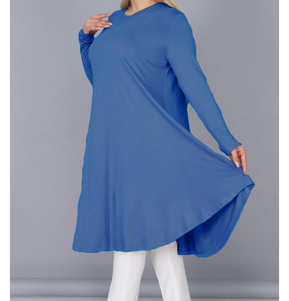 Modefa Tunic Denim Blue Modest Plus Size Jersey Tunic - Denim Blue