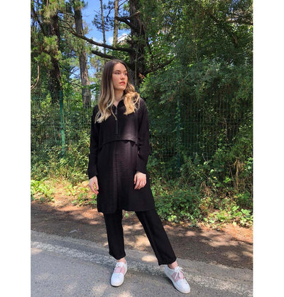 Modefa Tunic Modest Hooded Tunic & Pant Set E299 Black