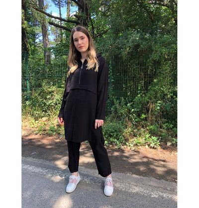 Modefa Tunic Modest Hooded Tunic & Pant Set E299 Black
