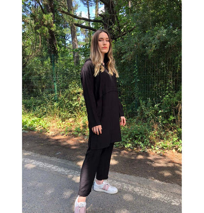Modefa Tunic Modest Hooded Tunic & Pant Set E299 Black