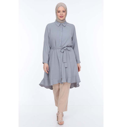 Modefa Tunic Modest Plus Size Button Up Tunic - Gray