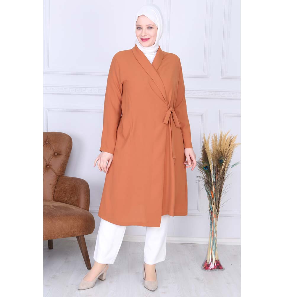 Modefa Tunic Modest Plus Size Wrap Tunic 9422 Burnt Orange