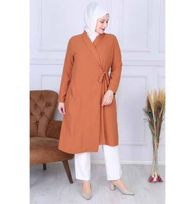 Modefa Tunic Modest Plus Size Wrap Tunic 9422 Burnt Orange