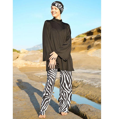 Modefa Two Piece Full Coverage Modest Swimsuit - Black/White