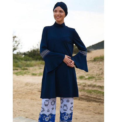Modefa Two Piece Full Coverage Modest Swimsuit - Navy Blue