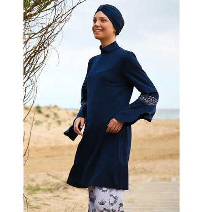 Modefa Two Piece Full Coverage Modest Swimsuit - Navy Blue