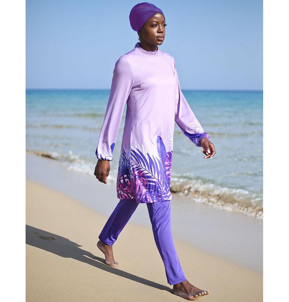 Modefa Two Piece Full Coverage Modest Swimsuit - Purple