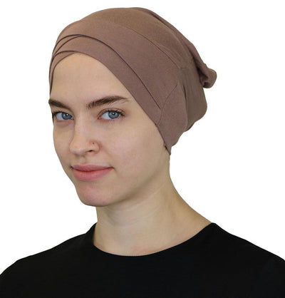 Modefa Jersey Tube Double Criss-Cross Bonnet Underscarf - Beige