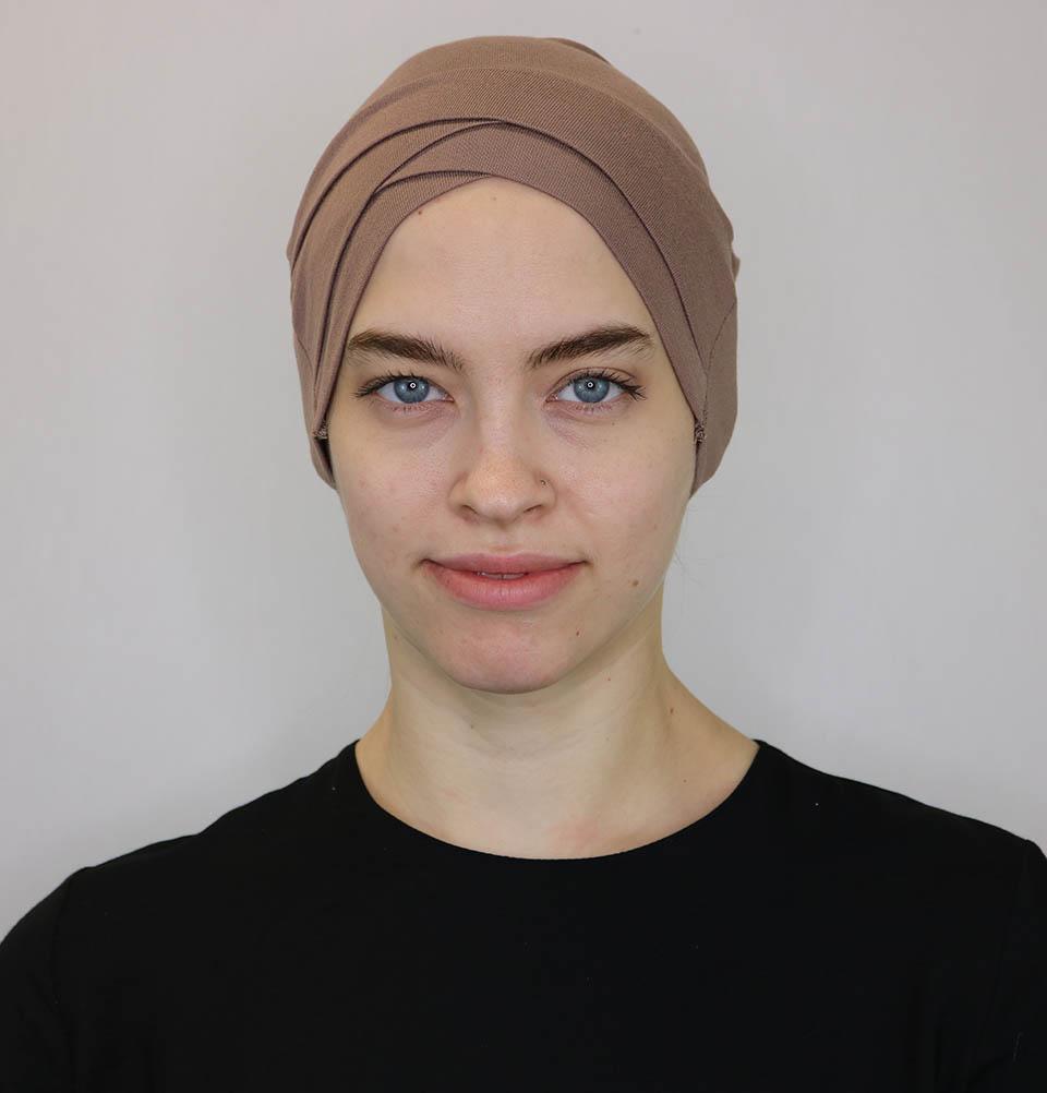 Modefa Jersey Tube Double Criss-Cross Bonnet Underscarf - Beige