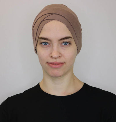 Modefa Jersey Tube Double Criss-Cross Bonnet Underscarf - Beige
