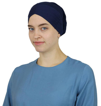 Modefa Jersey Tube Criss-Cross Bonnet Underscarf - Navy Blue