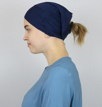 Modefa Jersey Tube Criss-Cross Bonnet Underscarf - Navy Blue