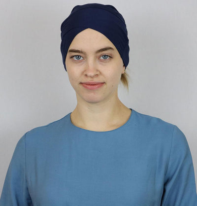 Modefa Jersey Tube Criss-Cross Bonnet Underscarf - Navy Blue