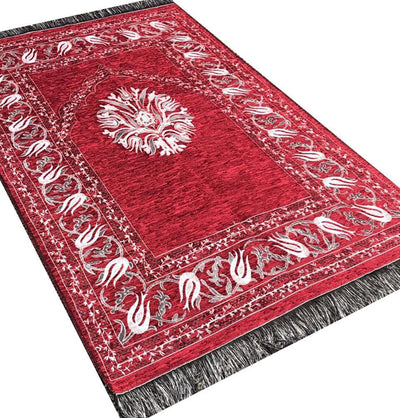 Chenille Tulip Islamic Prayer Mat - Red