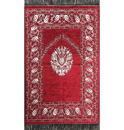 Chenille Tulip Islamic Prayer Mat - Red