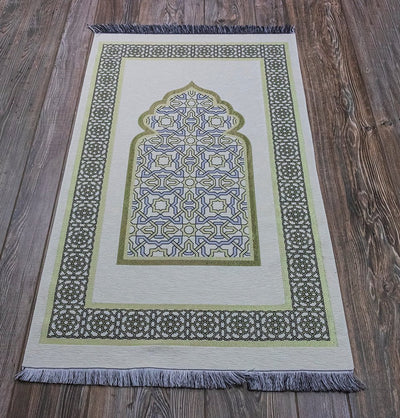 Modefa USA Prayer Rug Creme Chenille Embroidered Islamic Prayer Mat Dynasty - Creme