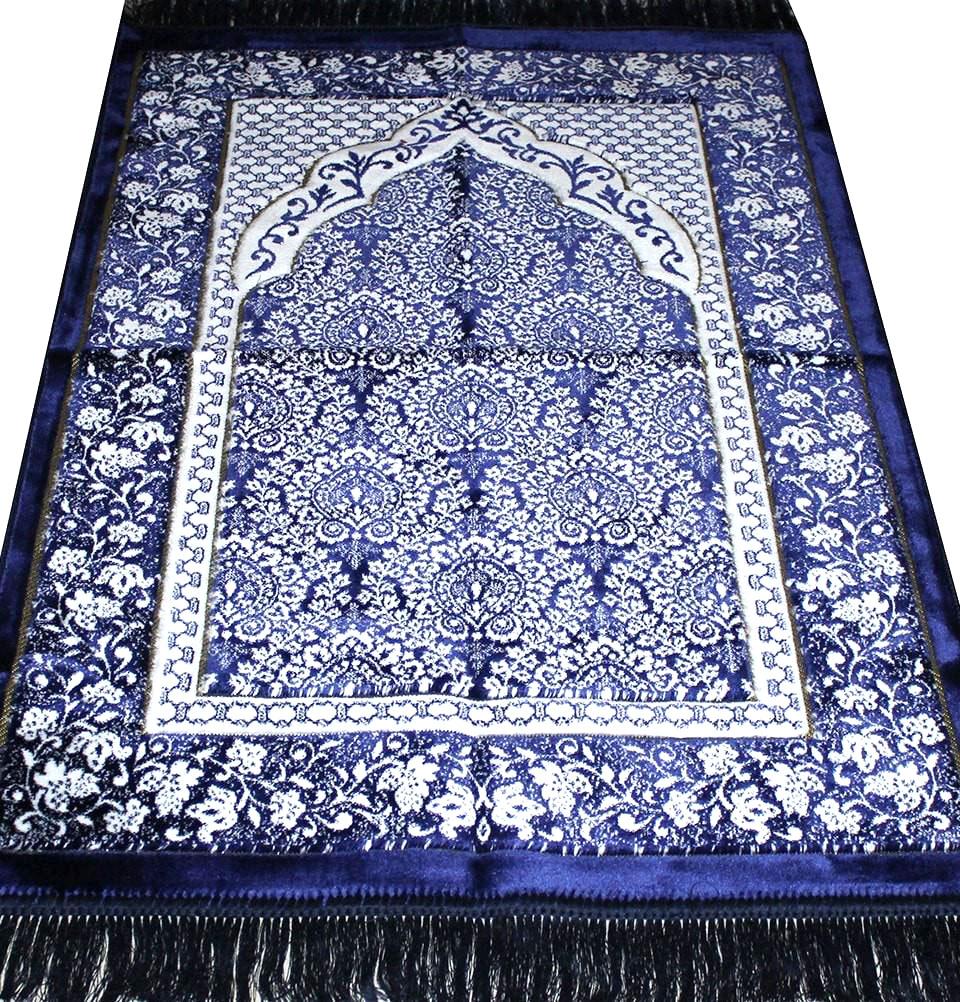 Modefa USA Prayer Rug Dark Blue Plush Ipek Islamic Prayer Rug Blue