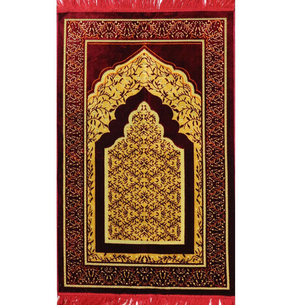 Velvet Vined Arch Islamic Prayer Rug - Red