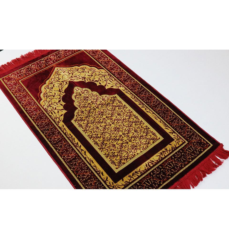 Velvet Vined Arch Islamic Prayer Rug - Red