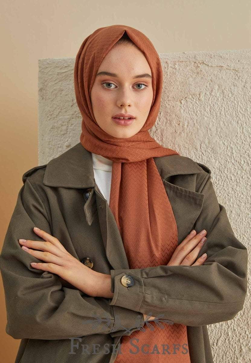 Modefa ZigZag Patterned Shawl - Burnt Orange