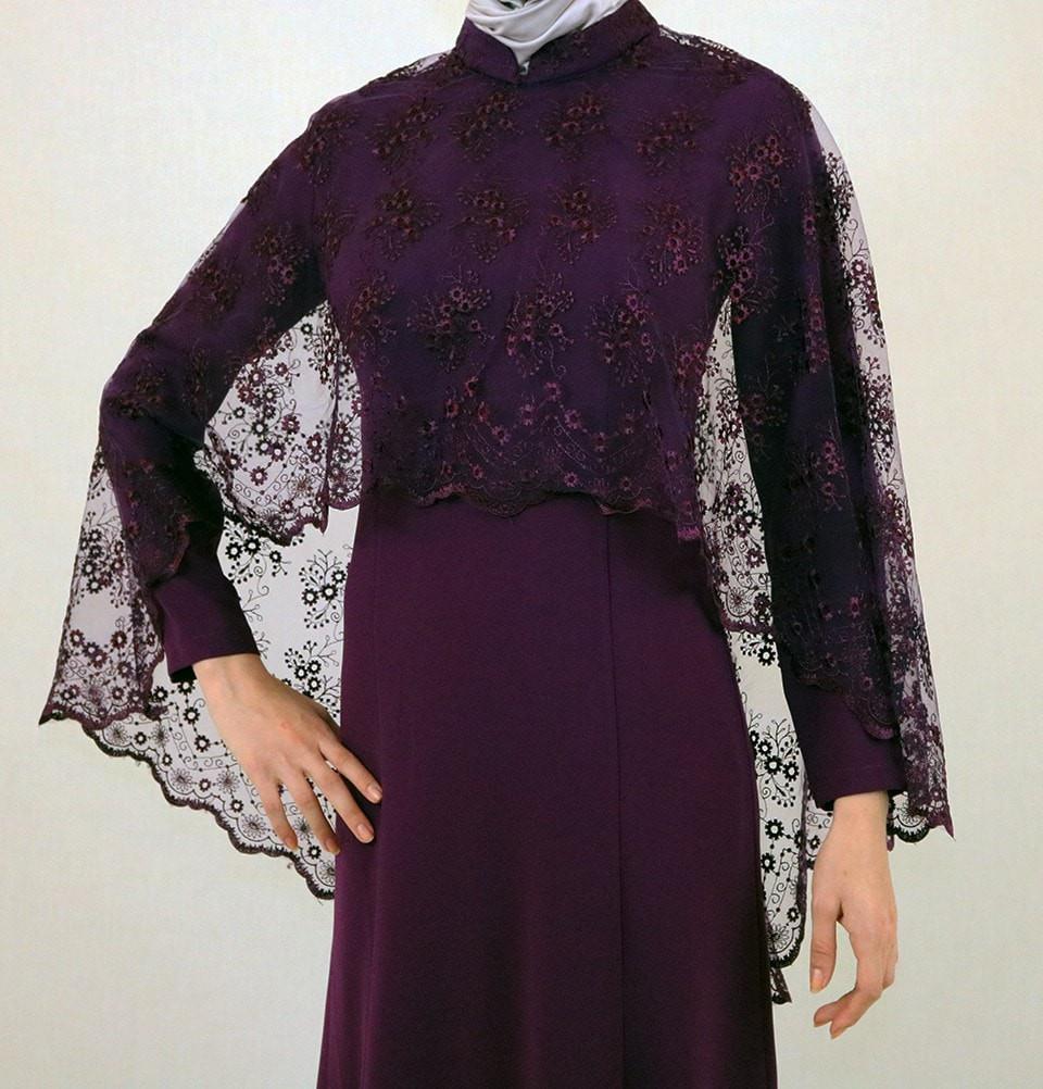 Puane Dress Puane Formal Dress with Lace Cape 4786 Purple - Modefa 