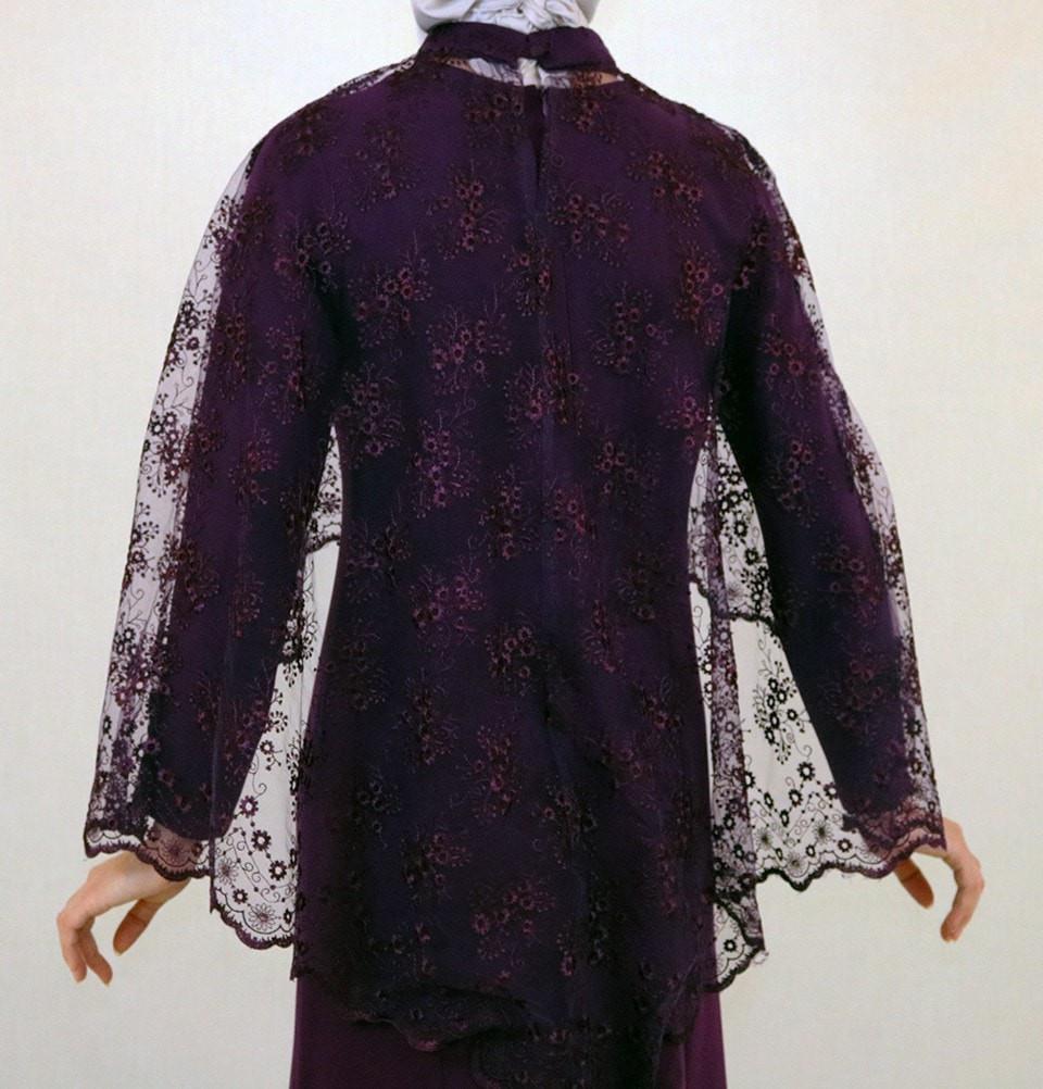 Puane Dress Puane Formal Dress with Lace Cape 4786 Purple - Modefa 