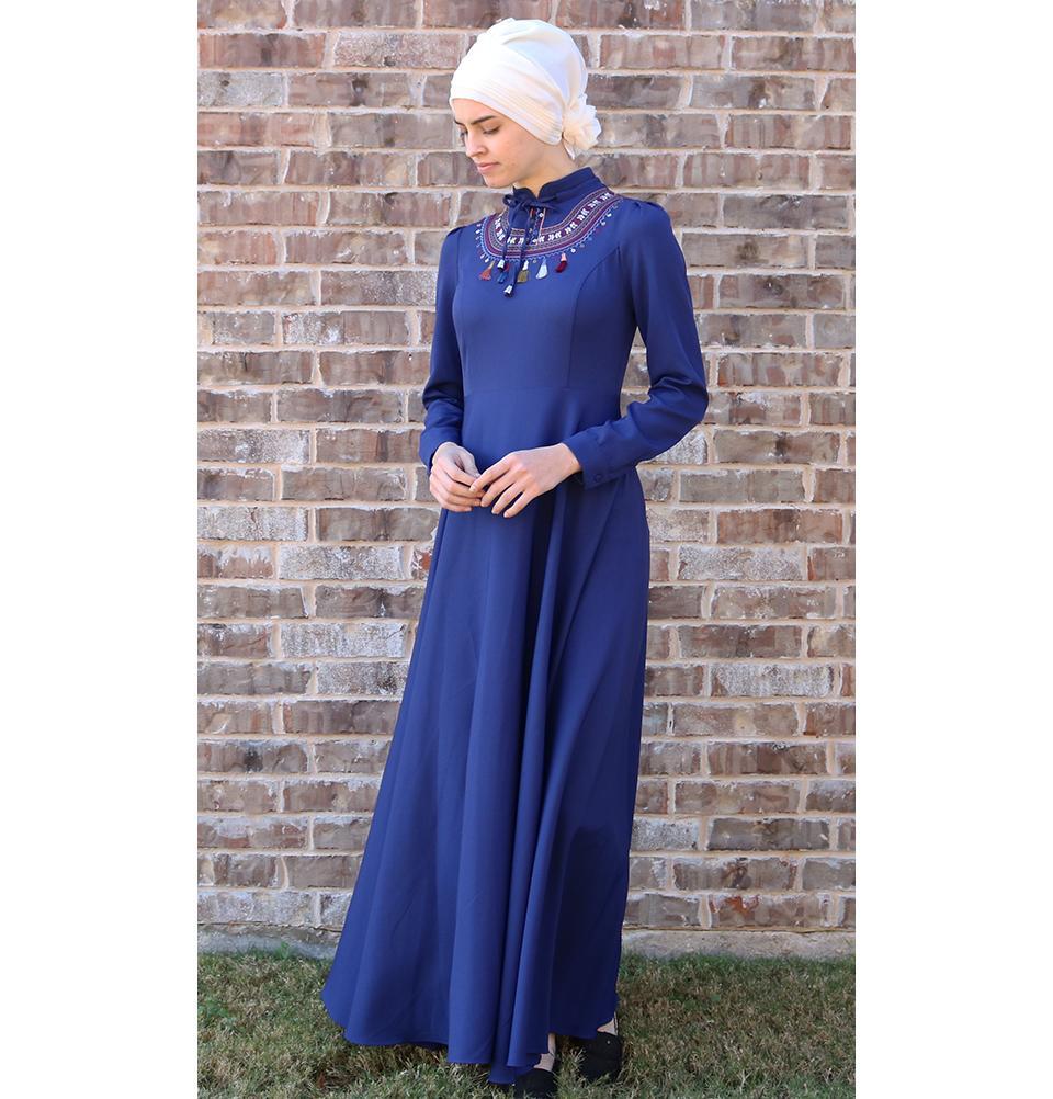 Puane Dress Puane Modest Tassel Dress 8279 Blue - Modefa 