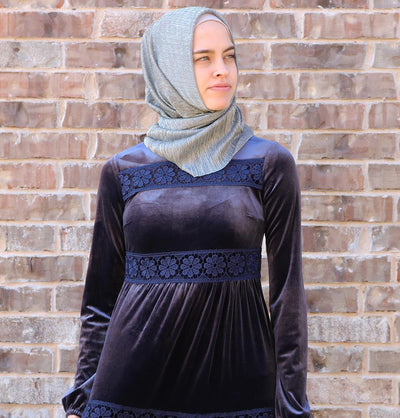 Puane Dress Puane Modest Velvet Dress 8290 Blue - Modefa 