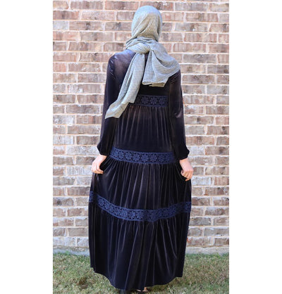 Puane Dress Puane Modest Velvet Dress 8290 Blue - Modefa 