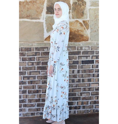 Puane Modest Floral Dress 2607 Cream