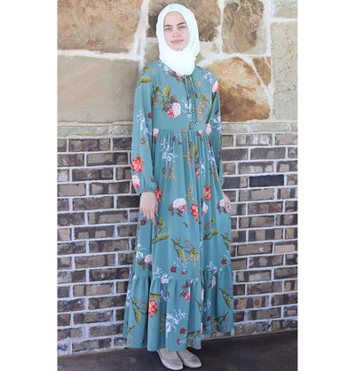 Puane Modest Floral Dress 2621 Green